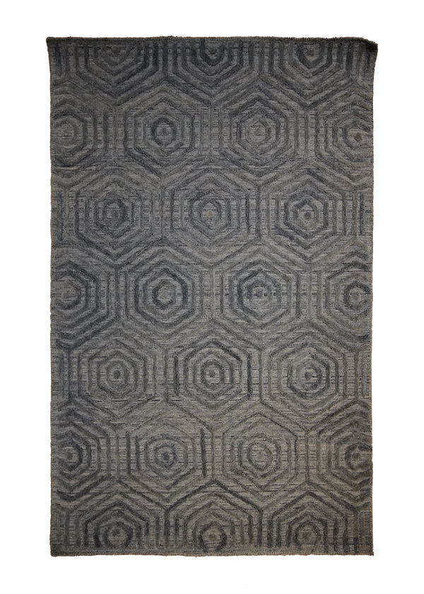 A32953 Oriental Rug Indian Handmade Area Modern Neutral 3'6'' x 5'4'' -4x5- Blue Geometric High Low Pile Design