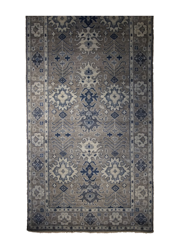 A32956 Oriental Rug Indian Handmade Runner Transitional Neutral 4'12'' x 13'8'' -5x14- Gray Whites Beige Blue Floral Oushak Design