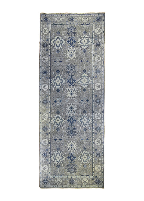A32956 Oriental Rug Indian Handmade Runner Transitional Neutral 5'0'' x 13'8'' -5x14- Gray Whites Beige Blue Floral Oushak Design.jpg