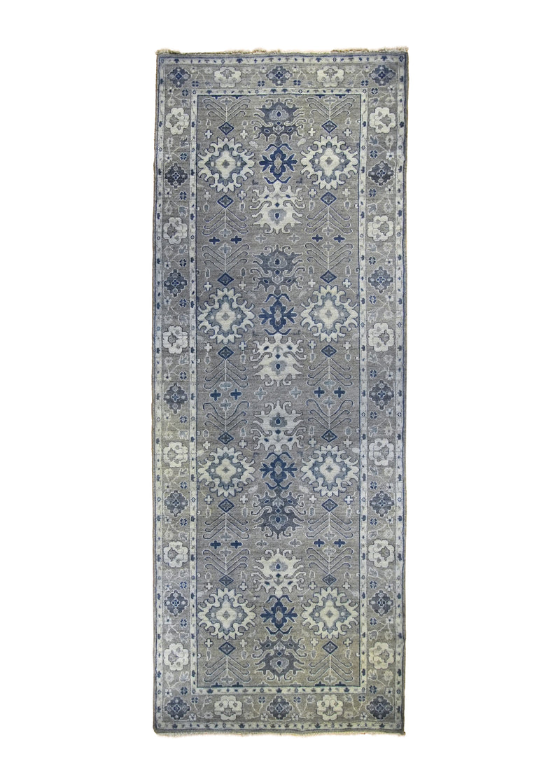 A32956 Oriental Rug Indian Handmade Runner Transitional Neutral 5'0'' x 13'8'' -5x14- Gray Whites Beige Blue Floral Oushak Design.jpg