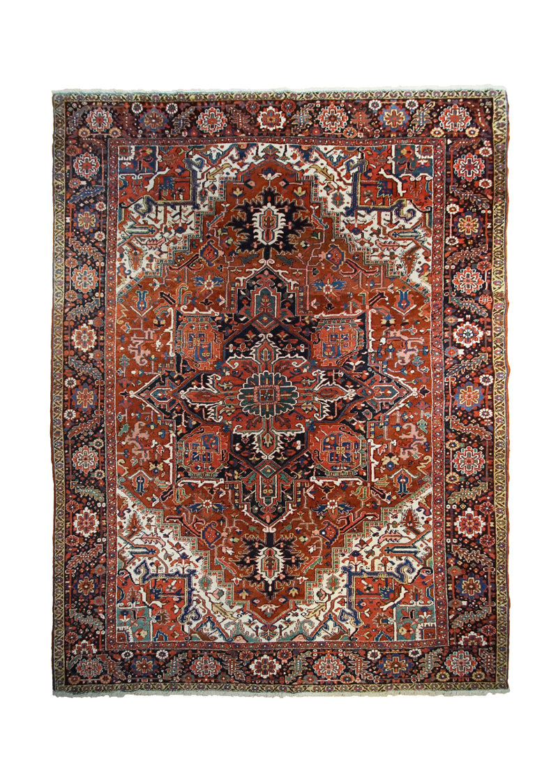 A32959 Persian Rug Heriz Handmade Area Tribal Vintage 7'12'' x 10'10'' -8x11- Red Geometric Design