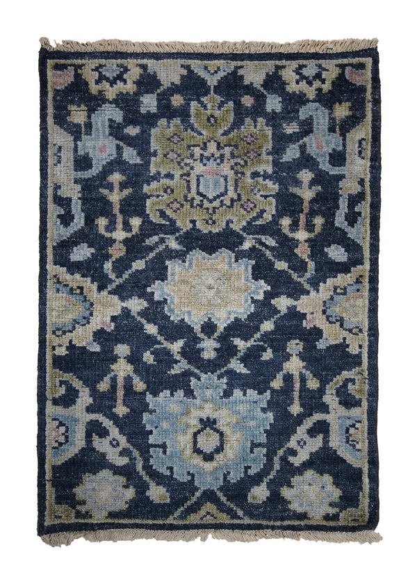 A32963 Oriental Rug Indian Handmade Area Transitional 2'0'' x 3'0'' -2x3- Blue Floral Oushak Design