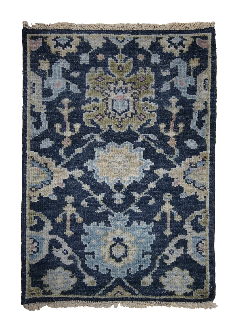 A32963 Oriental Rug Indian Handmade Area Transitional 2'0'' x 3'0'' -2x3- Blue Floral Oushak Design
