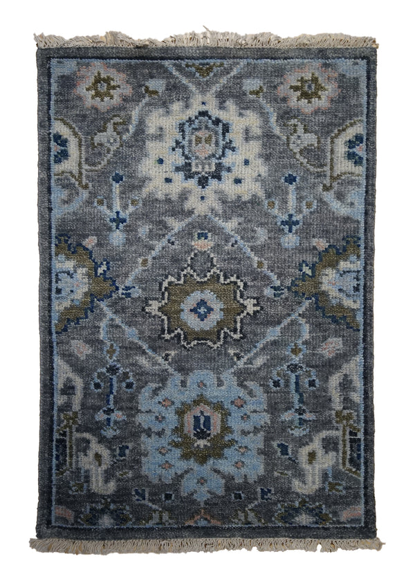 A32964 Oriental Rug Indian Handmade Area Transitional 2'0'' x 3'0'' -2x3- Gray Blue Floral Oushak Design