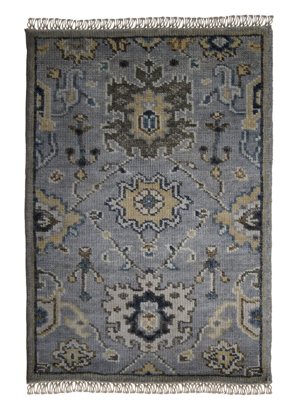 A32965 Oriental Rug Indian Handmade Area Transitional 2'0'' x 3'0'' -2x3- Gray Yellow Gold Blue Floral Oushak Design