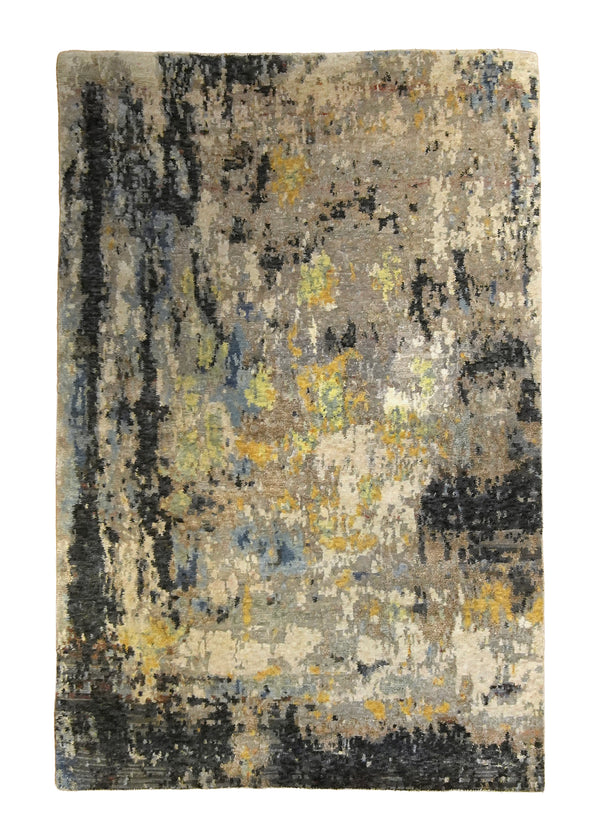 A32987 Oriental Rug Indian Handmade Modern 3'11'' x 5'11'' -4x6- Whites Beige Yellow Gold Abstract Splatter Design