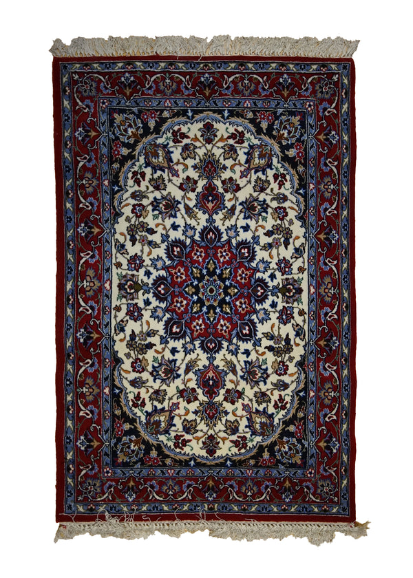 A32997 Persian Rug Isfahan Handmade Area Traditional 2'4'' x 3'7'' -2x4- Red Blue Floral Design