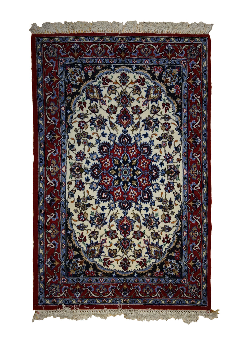 A32997 Persian Rug Isfahan Handmade Area Traditional 2'4'' x 3'7'' -2x4- Red Blue Floral Design