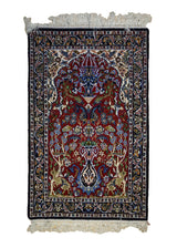 A32998 Persian Rug Isfahan Handmade Area Traditional 2'4'' x 3'7'' -2x4- Red Blue Floral Tree of Life Animals Design