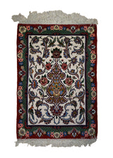 A32999 Persian Rug Isfahan Handmade Area Traditional 2'7'' x 3'9'' -3x4- Whites Beige Red Green Floral Animals Design