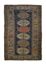 A33014 Caucasian Rug Shirvan Handmade Area Tribal Antique 3'5'' x 5'5'' -3x5- Blue Whites Beige Brown Geometric Design