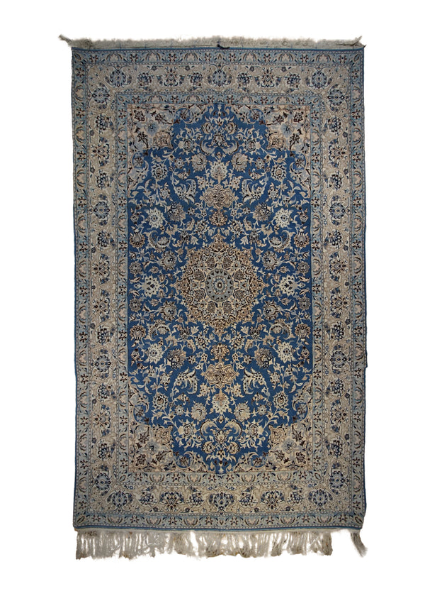 A33022 Persian Rug Isfahan Handmade Area Traditional 4'12'' x 8'10'' -5x9- Blue Whites Beige Floral Design