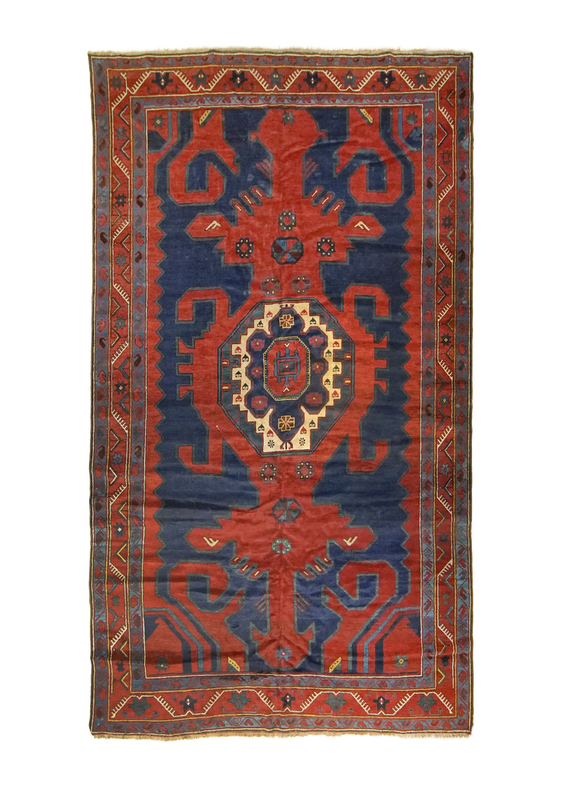 A33024 Caucasian Rug Gharabagh Handmade Area Tribal Antique 6'4'' x 11'4'' -6x11- Blue Red Geometric Design.jpg