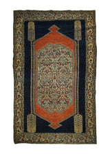 A33025 Persian Rug Sarouk Handmade Area Traditional Antique 3'10'' x 6'6'' -4x7- Blue Whites Beige Orange Geometric Design