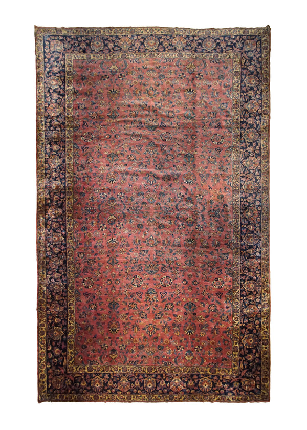 A33026 Persian Rug Kerman Handmade Area Traditional Antique 11'6'' x 19'11'' -12x20- Red Blue Mohajeran Floral Design