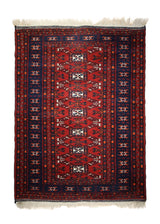 A33029 Oriental Rug Turkish Handmade Area Tribal 3'10'' x 4'10'' -4x5- Red Blue Geometric Design