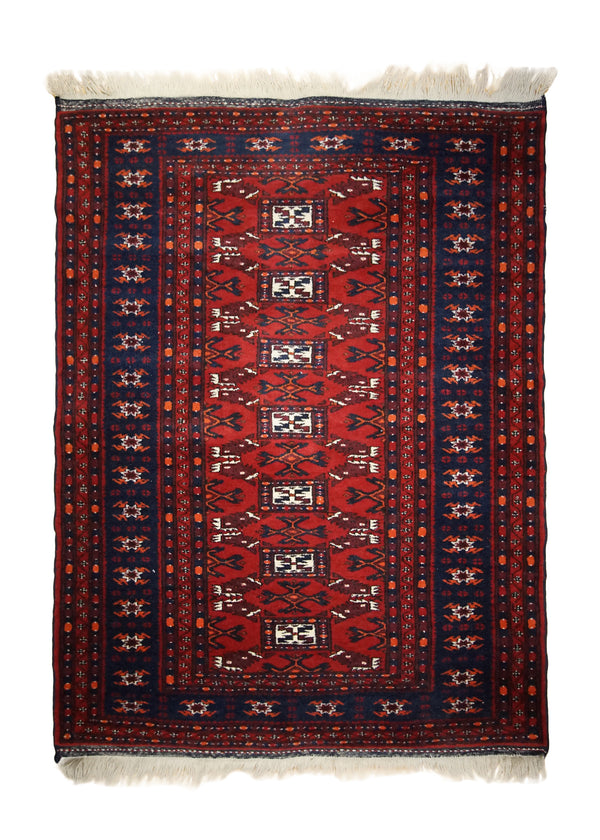 A33029 Oriental Rug Turkish Handmade Area Tribal 3'10'' x 4'10'' -4x5- Red Blue Geometric Design
