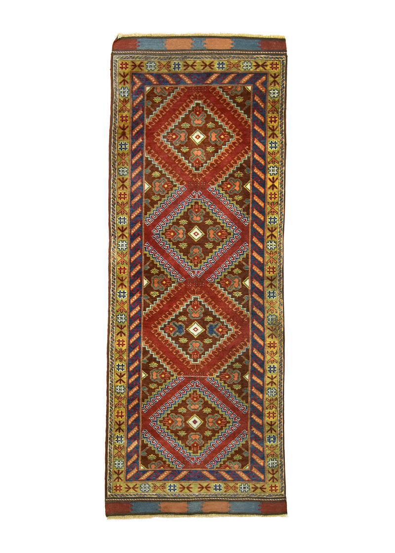 A33032 Oriental Rug Pakistani Handmade Runner Tribal Transitional 2'9'' x 7'5'' -3x7- Red Green Blue Baloch Geometric Design.jpg