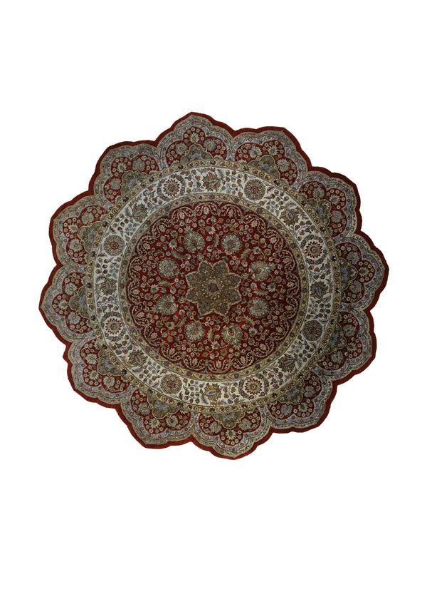 A33035 Oriental Rug Indian Handmade Round Transitional 8'1'' x 8'1'' -8x8- Red Floral Design