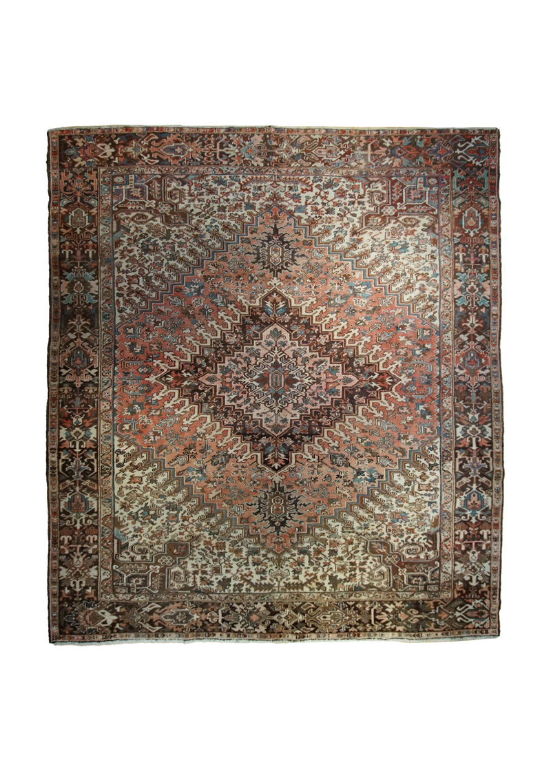 A33048 Persian Rug Heriz Handmade Area Tribal Vintage 9'10'' x 11'5'' -10x11- Pink Brown Geometric Design