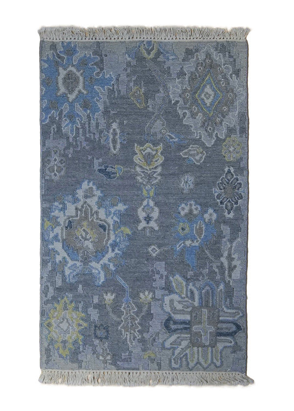 A33049 Oriental Rug Indian Handmade Area Transitional Neutral 2'0'' x 3'0'' -2x3- Gray Blue Floral Soumak Oushak Design