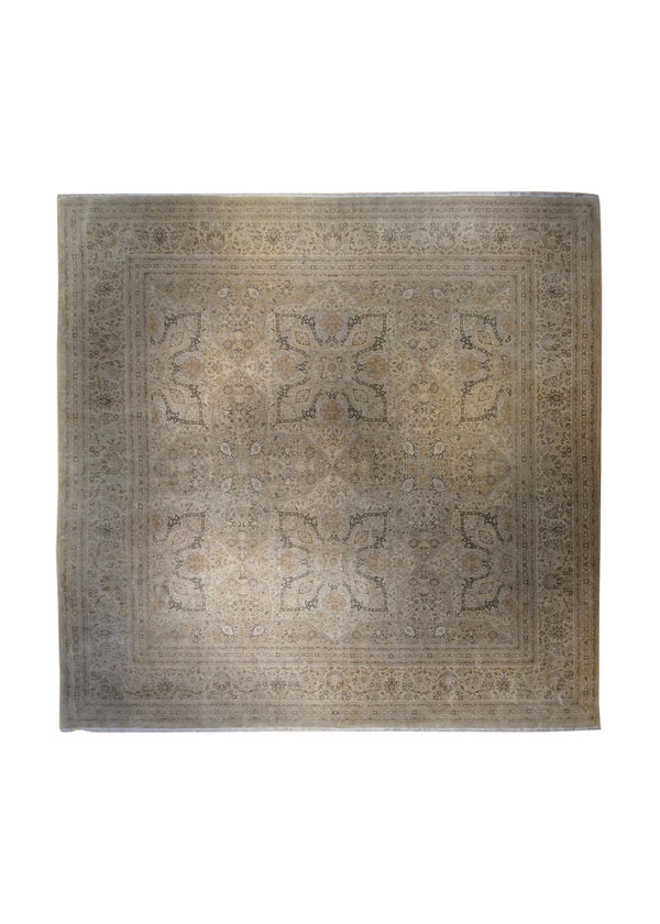 A33068 Oriental Rug Indian Handmade Square Transitional 11'11'' x 12'1'' -12x12- Whites Beige Floral Design