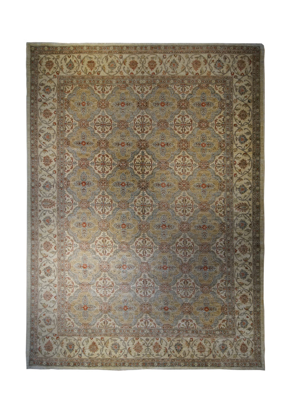 A33070 Oriental Rug Pakistani Handmade Area Transitional 8'12'' x 12'1'' -9x12- Blue Whites Beige Yellow Gold Antique Washed Oushak Floral Design