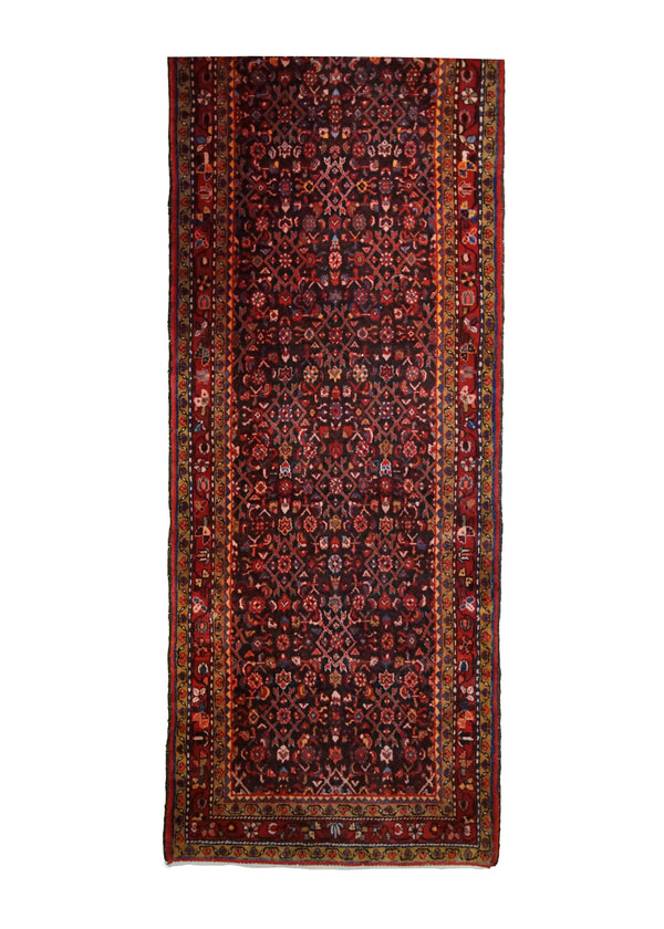 A33076 Persian Rug Hossein Abad Handmade Runner Tribal 3'6'' x 9'10'' -4x10- Blue Red Geometric Design