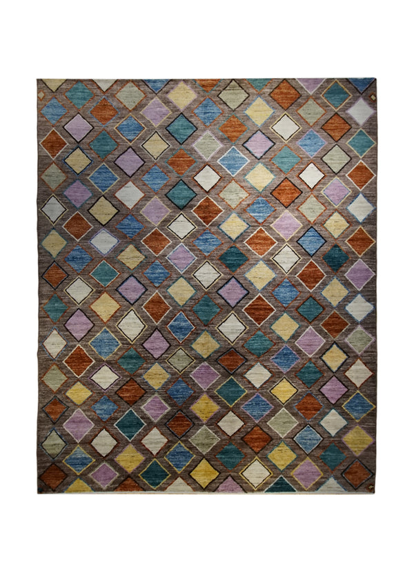 A33080 Oriental Rug Moroccan Handmade Area Transitional 8'2'' x 10'0'' -8x10- Brown Blue Purple Geometric Design