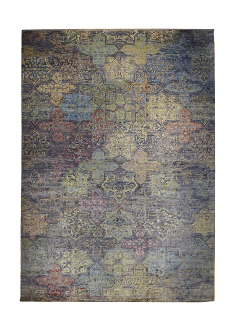 A33091 Oriental Rug Pakistani Handmade Area Modern 10'2'' x 13'11'' -10x14- Gray Yellow Gold Ariana Erased Abstract Design