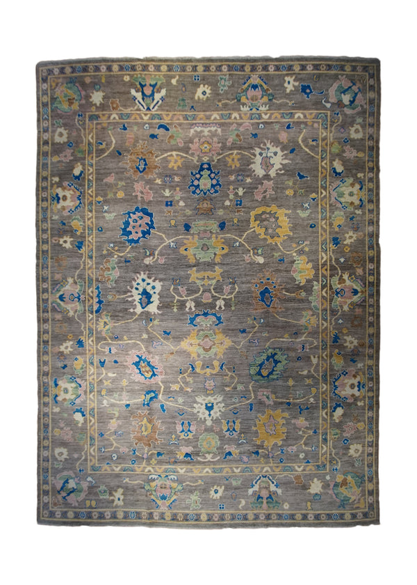A33097 Oriental Rug Pakistani Handmade Area Transitional 10'5'' x 14'0'' -10x14- Gray Yellow Gold Oushak Geometric Design