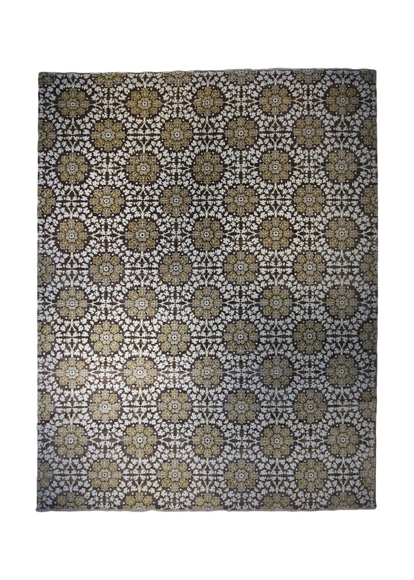 A33100 Oriental Rug Pakistani Handmade Area Transitional 8'12'' x 11'8'' -9x12- Brown Yellow Gold Antique Washed Geometric Design