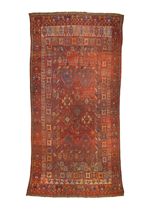 A33113 Oriental Rug Turkish Handmade Area Tribal Antique 6'8'' x 13'6'' -7x14- Red Oushak Geometric Design.jpg