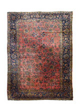 A33122 Persian Rug Sarouk Handmade Area Traditional Antique 10'2'' x 13'5'' -10x13- Red Blue Floral Design