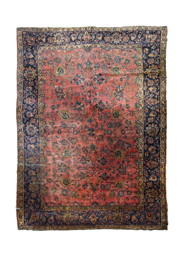 A33122 Persian Rug Sarouk Handmade Area Traditional Antique 10'2'' x 13'5'' -10x13- Red Blue Floral Design