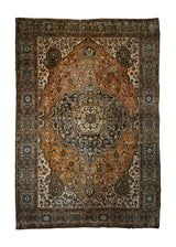 A33135 Persian Rug Sarouk Handmade Area Traditional Antique 4'2'' x 6'2'' -4x6- Orange Gray Brown Floral Design
