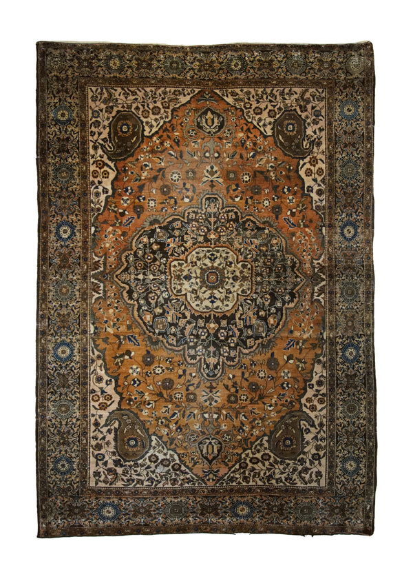 A33135 Persian Rug Sarouk Handmade Area Traditional Antique 4'2'' x 6'2'' -4x6- Orange Gray Brown Floral Design