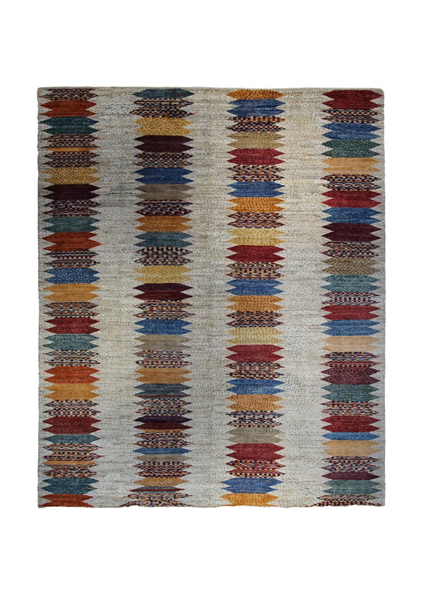 A33136 Oriental Rug Pakistani Handmade Area Transitional Tribal 8'3'' x 9'9'' -8x10- Whites Beige Blue Yellow Gold Lori Geometric Design