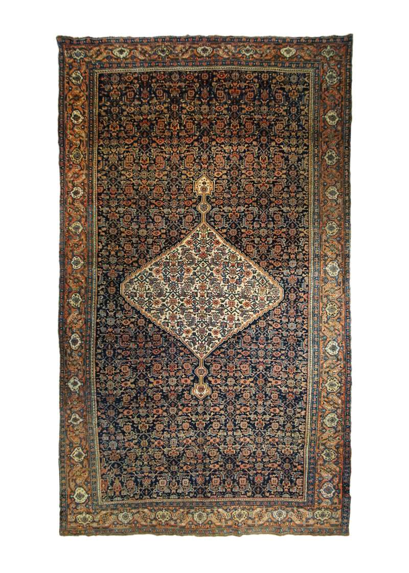 A33140 Persian Rug Bijar Handmade Area Traditional Antique 6'9'' x 11'2'' -7x11- Blue Orange Geometric Herati Design