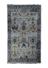 A33161 Oriental Rug Indian Handmade Area Transitional 3'0'' x 5'1'' -3x5- Whites Beige Blue Geometric Oushak Design