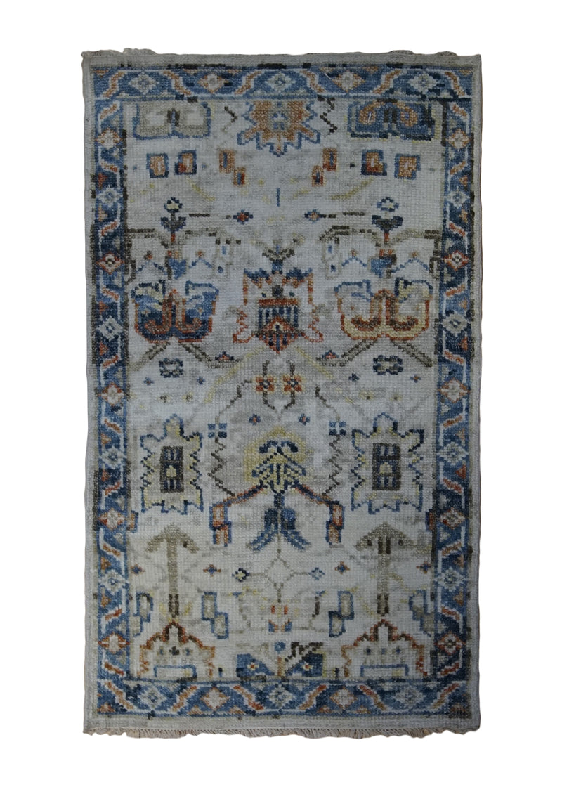A33161 Oriental Rug Indian Handmade Area Transitional 3'0'' x 5'1'' -3x5- Whites Beige Blue Geometric Oushak Design