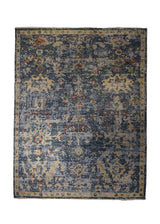 A33163 Oriental Rug Indian Handmade Area Transitional 8'1'' x 10'3'' -8x10- Blue Yellow Gold Red Floral Erased Abstract Design