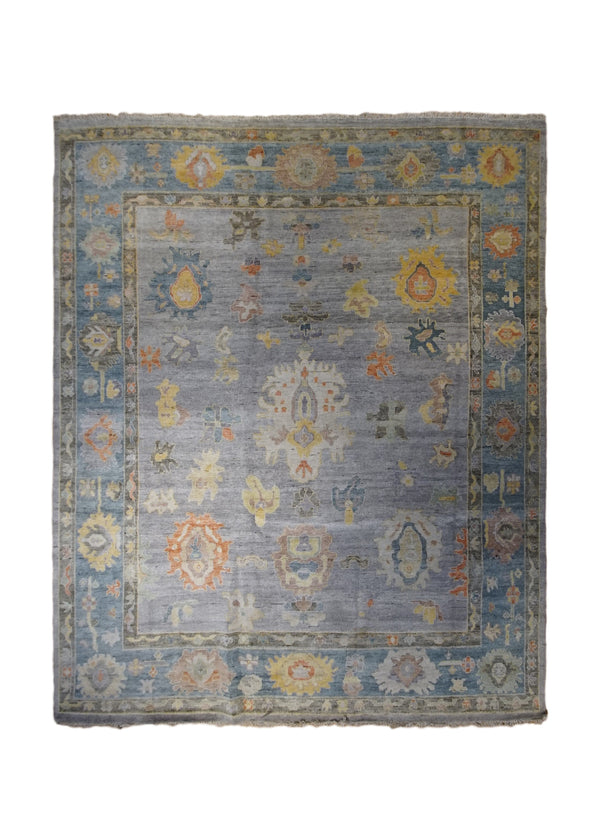 A33166 Oriental Rug Indian Handmade Area Transitional 8'1'' x 9'10'' -8x10- Gray Blue Floral Oushak Design