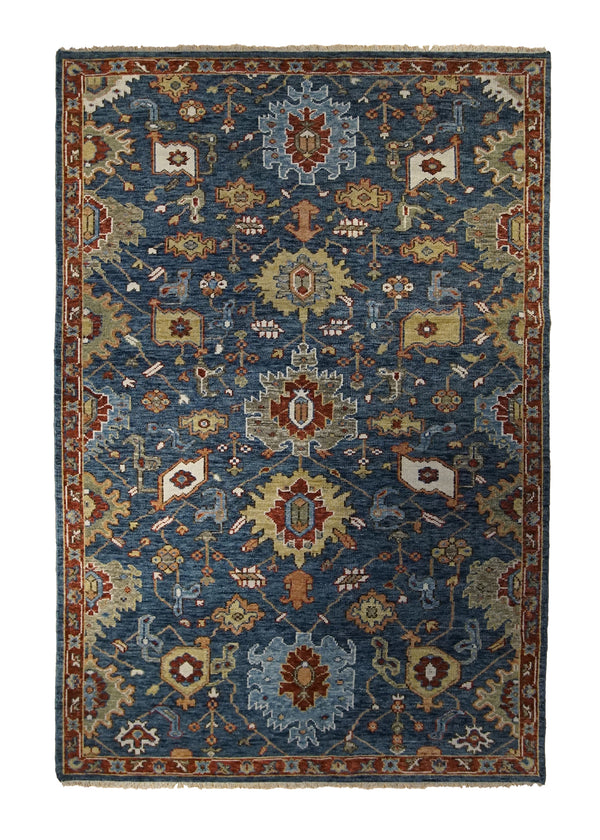 A33172 Oriental Rug Indian Handmade Area Transitional Tribal 5'11'' x 8'10'' -6x9- Blue Red Geometric Oushak Design