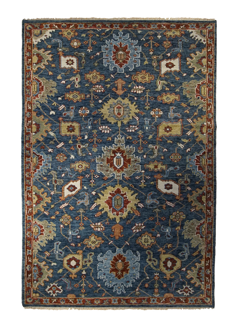 A33172 Oriental Rug Indian Handmade Area Transitional Tribal 5'11'' x 8'10'' -6x9- Blue Red Geometric Oushak Design