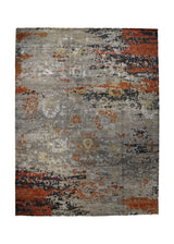 A33182 Oriental Rug Indian Handmade Area Modern 8'12'' x 11'9'' -9x12- Gray Red Erased Abstract Design