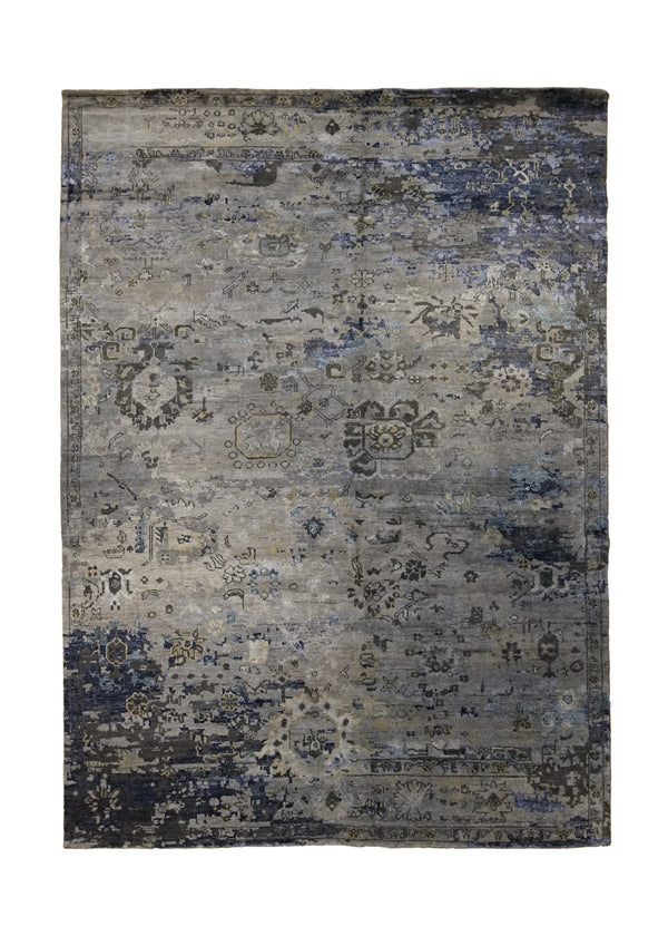 A33183 Oriental Rug Indian Handmade Area Transitional 6'2'' x 8'9'' -6x9- Gray Whites Beige Erased Abstract Design