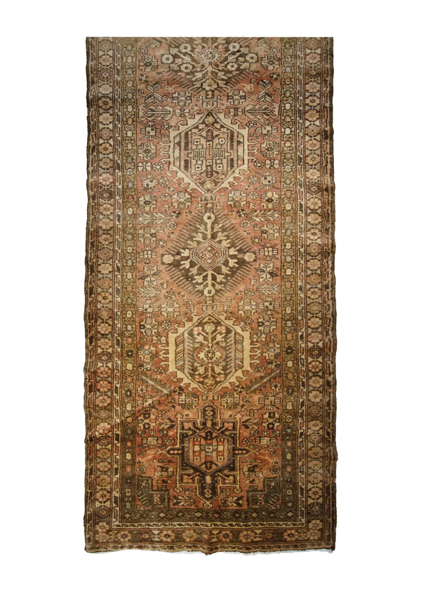 A33190 Persian Rug Gharajeh Handmade Runner Tribal Vintage 3'6'' x 14'2'' -4x14- Pink Brown Geometric Design
