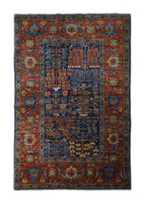 A33210 Oriental Rug Pakistani Handmade Area Transitional 4'1'' x 6'3'' -4x6- Blue Red Tree of Life Geometric Design