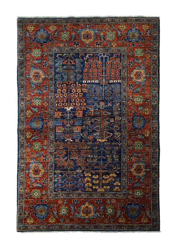 A33210 Oriental Rug Pakistani Handmade Area Transitional 4'1'' x 6'3'' -4x6- Blue Red Tree of Life Geometric Design